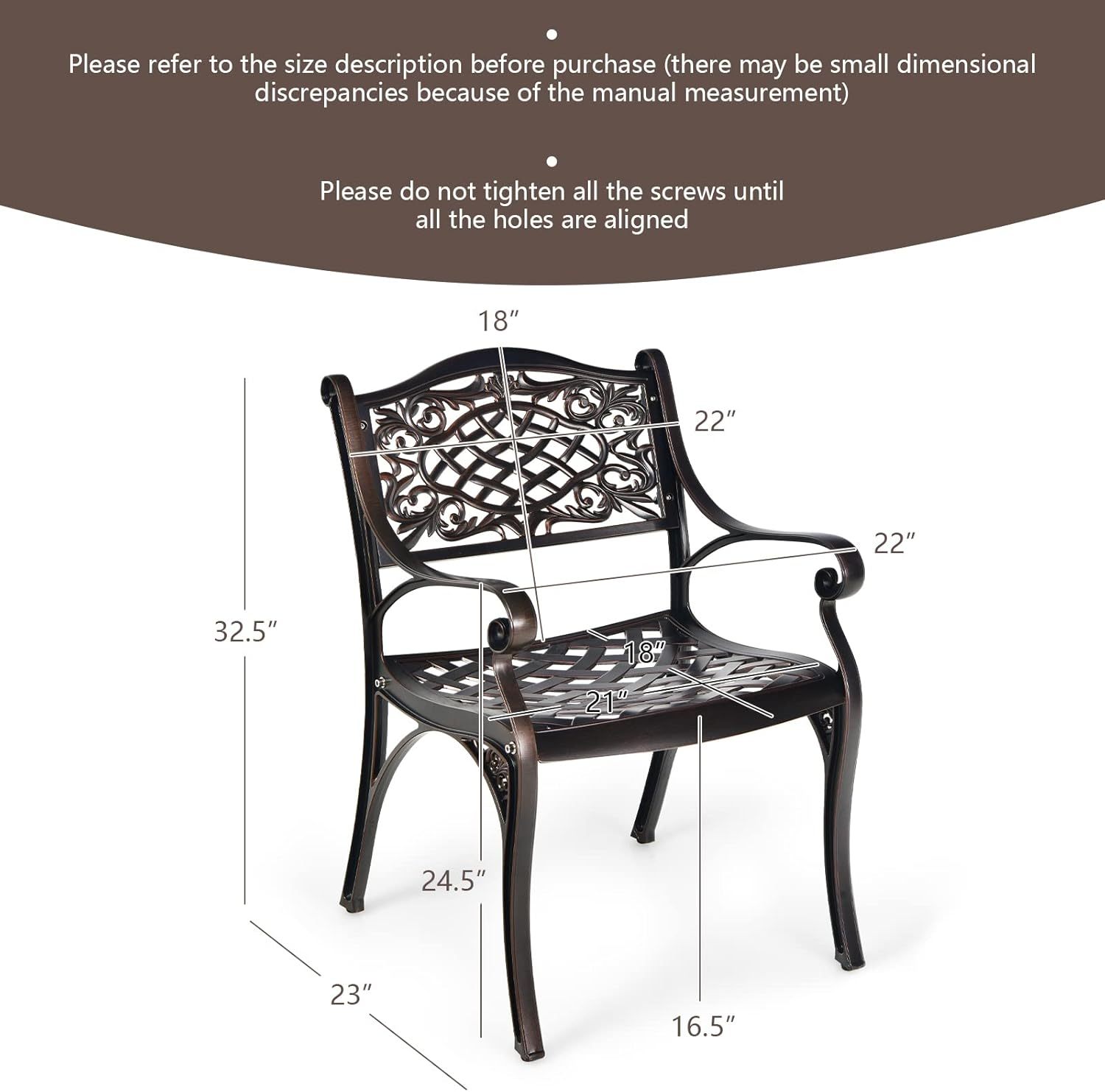 Aluminum Bistro Chairs Set of 2, All-Weather Patio Dining Chairs Armchairs Set for Porch Garden Poolside Backyard