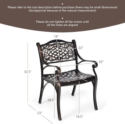 Aluminum Bistro Chairs Set of 2, All-Weather Patio Dining Chairs Armchairs Set for Porch Garden Poolside Backyard