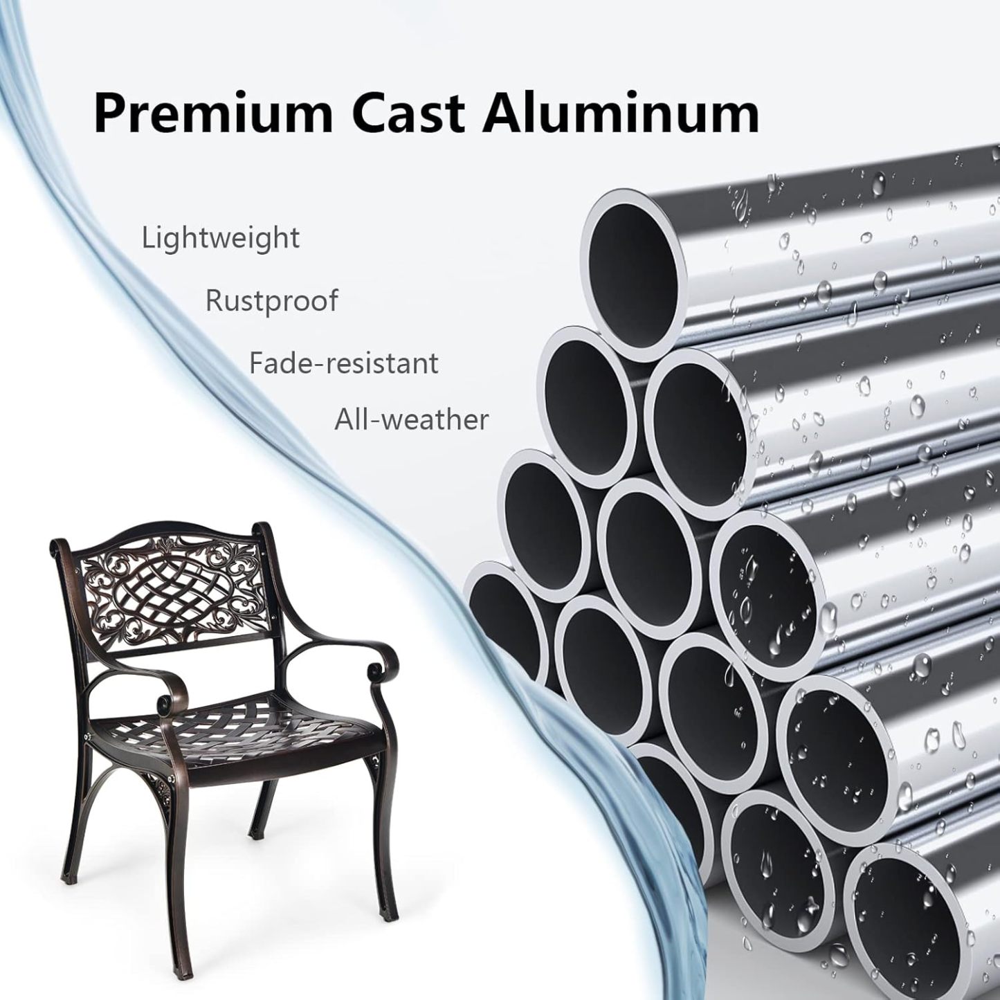 Aluminum Bistro Chairs Set of 2, All-Weather Patio Dining Chairs Armchairs Set for Porch Garden Poolside Backyard