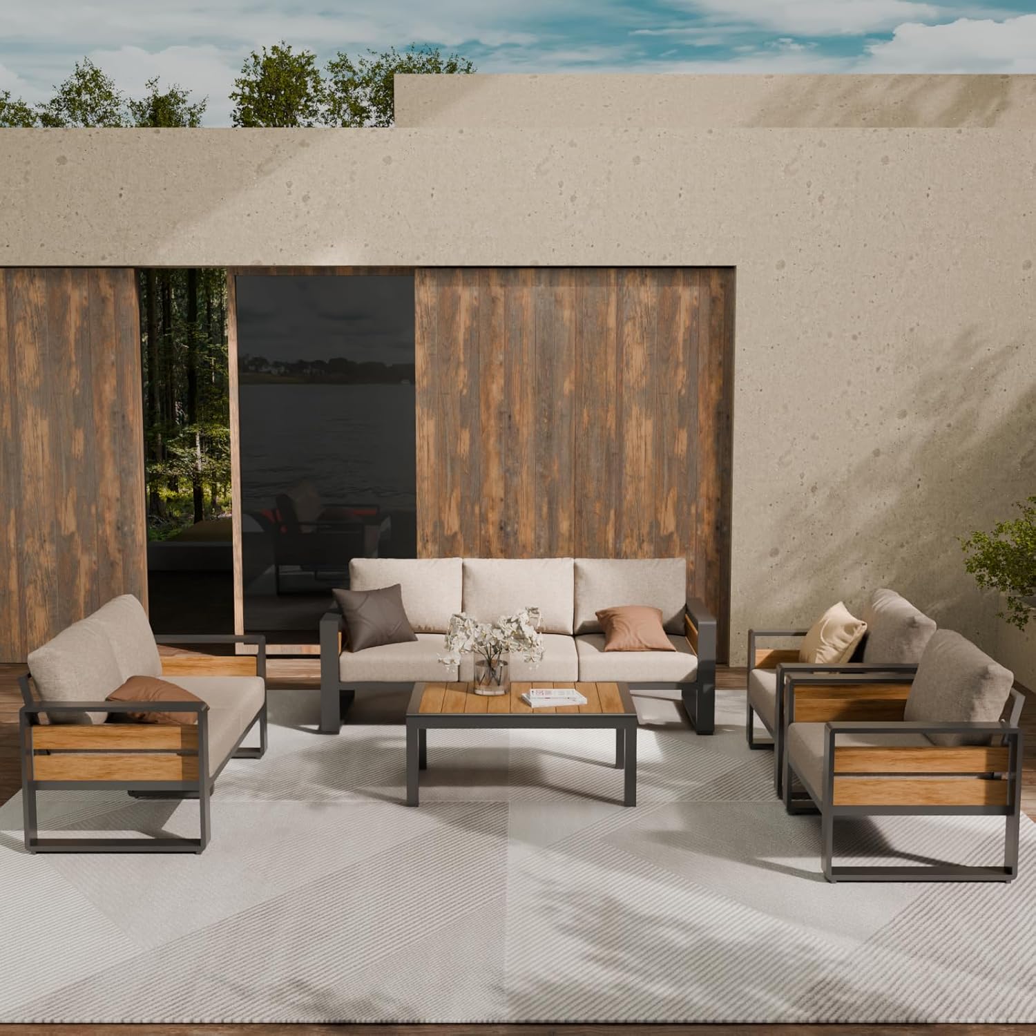 5-Piece Metal Modern Outside Sectional Conversation Lawn Furniture