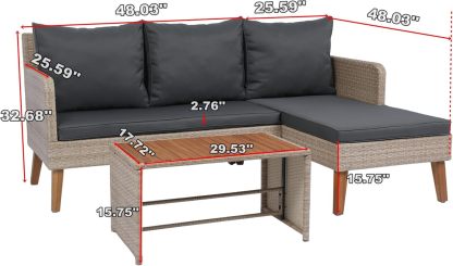 3-Piece Patio Sectional Sofa Set - Garden Patio Outdoor Conversation Set Wicker Rattan Outdoor Furniture Sofa Set