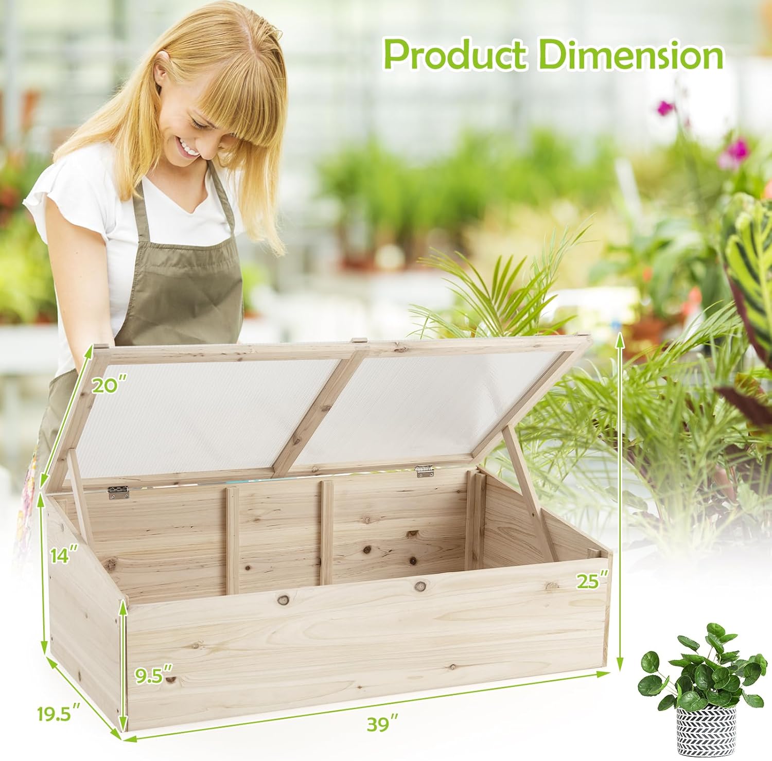 Cold Frame Greenhouse, Wood Potable Greenhouse with Foldable Top, Transparent Lid, Raised Planter Box Protection, Indoor & Outdoor Mini Greenhouse for Garden, Patio, Balcony, Terrace