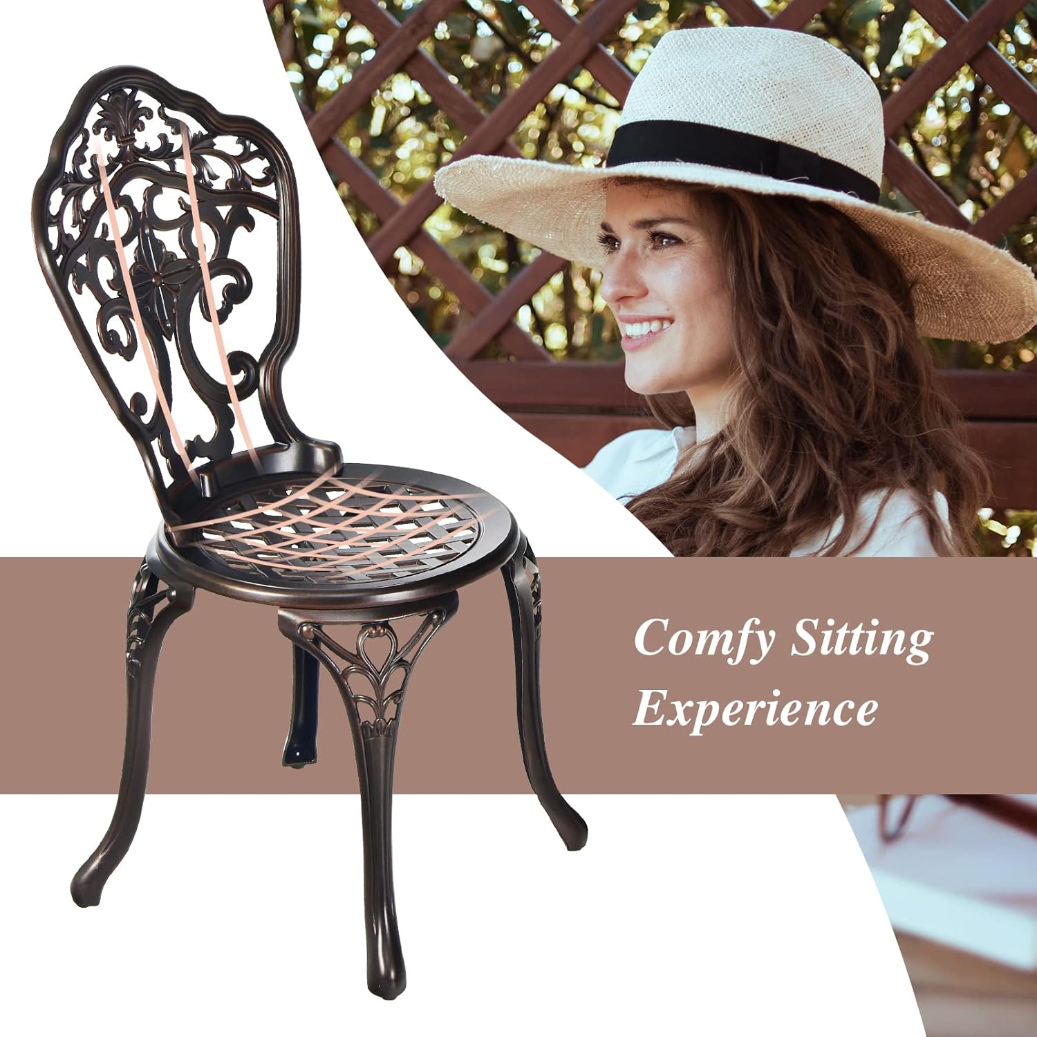 3-Piece Patio Bistro Set, All-Weather Cast Aluminum Table and Chairs, Outdoor Patio Table and Chairs Furniture for Porch Garden Poolside Backyard