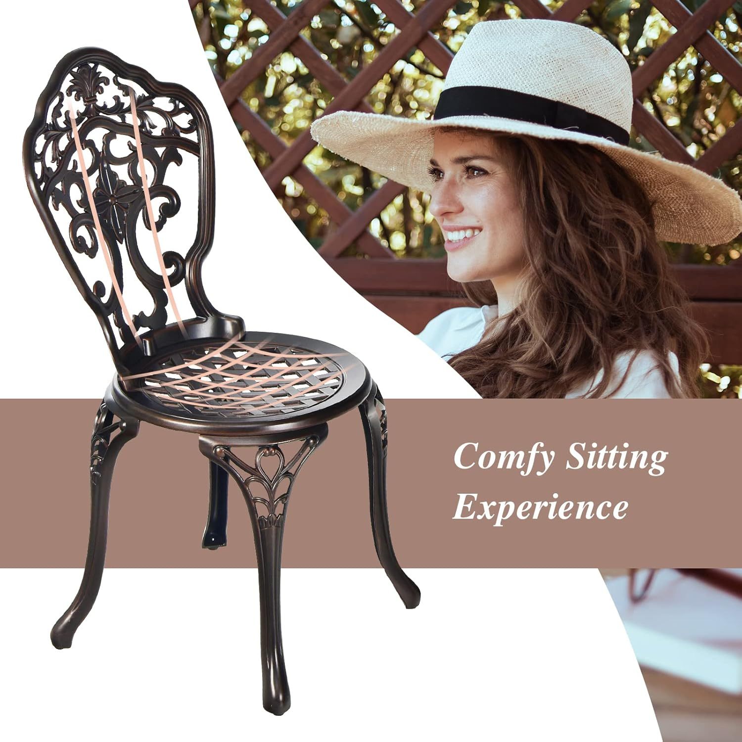 3-Piece Patio Bistro Set, All-Weather Cast Aluminum Table and Chairs, Outdoor Patio Table and Chairs Furniture for Porch Garden Poolside Backyard