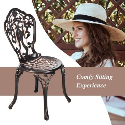 3-Piece Patio Bistro Set, All-Weather Cast Aluminum Table and Chairs, Outdoor Patio Table and Chairs Furniture for Porch Garden Poolside Backyard