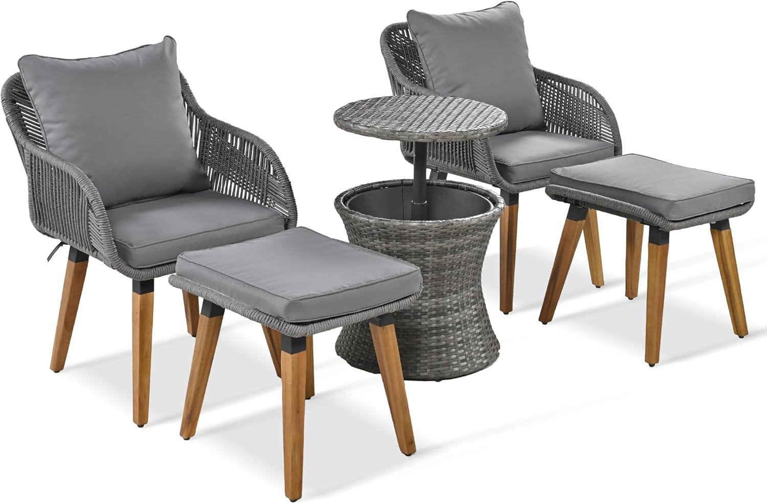 5-Piece Outdoor Patio Furniture Sets - Wicker Chairs and Table Bistro Conversation Furniture Set, Outdoor Conversation Sectional with Ottoman