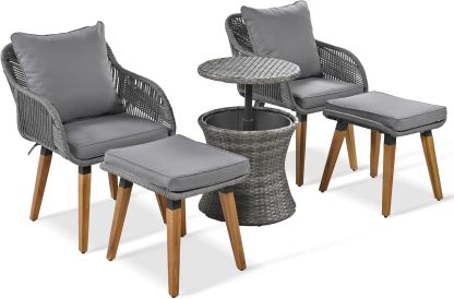 5-Piece Outdoor Patio Furniture Sets - Wicker Chairs and Table Bistro Conversation Furniture Set, Outdoor Conversation Sectional with Ottoman