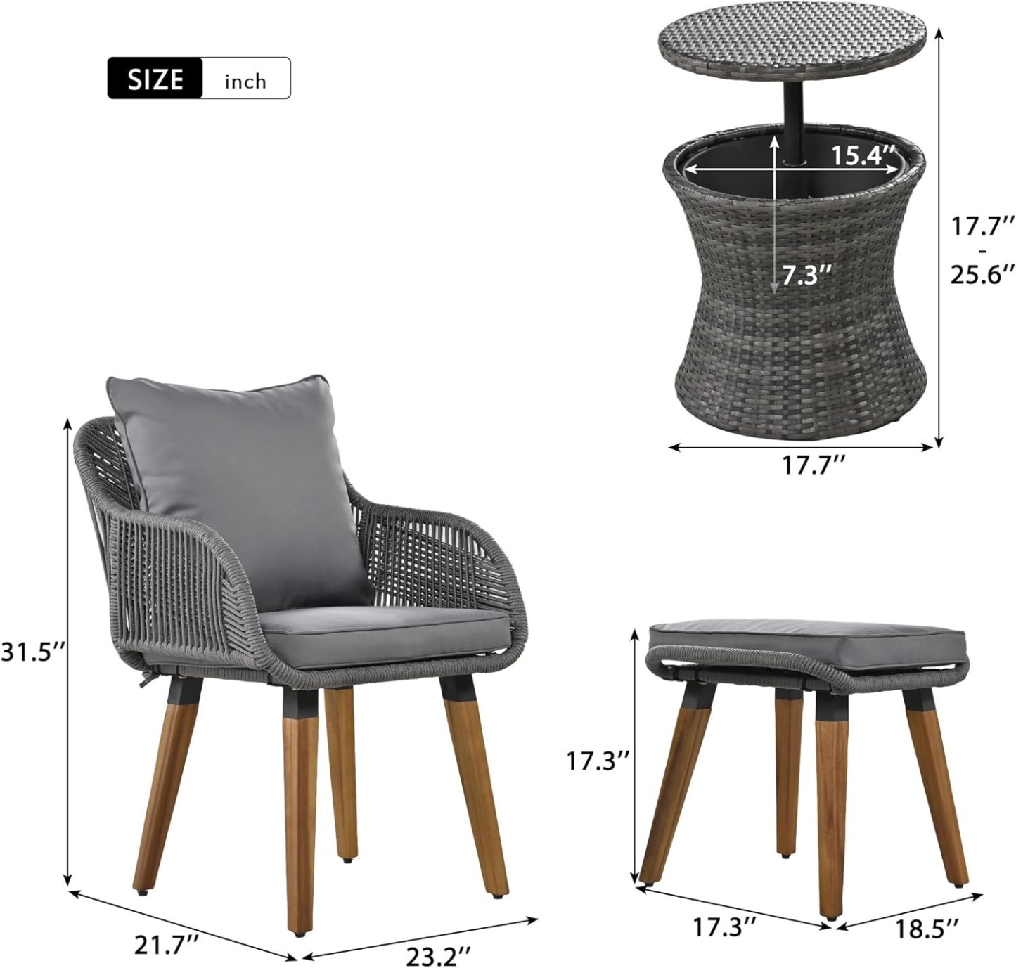 5-Piece Outdoor Patio Furniture Sets - Wicker Chairs and Table Bistro Conversation Furniture Set, Outdoor Conversation Sectional with Ottoman