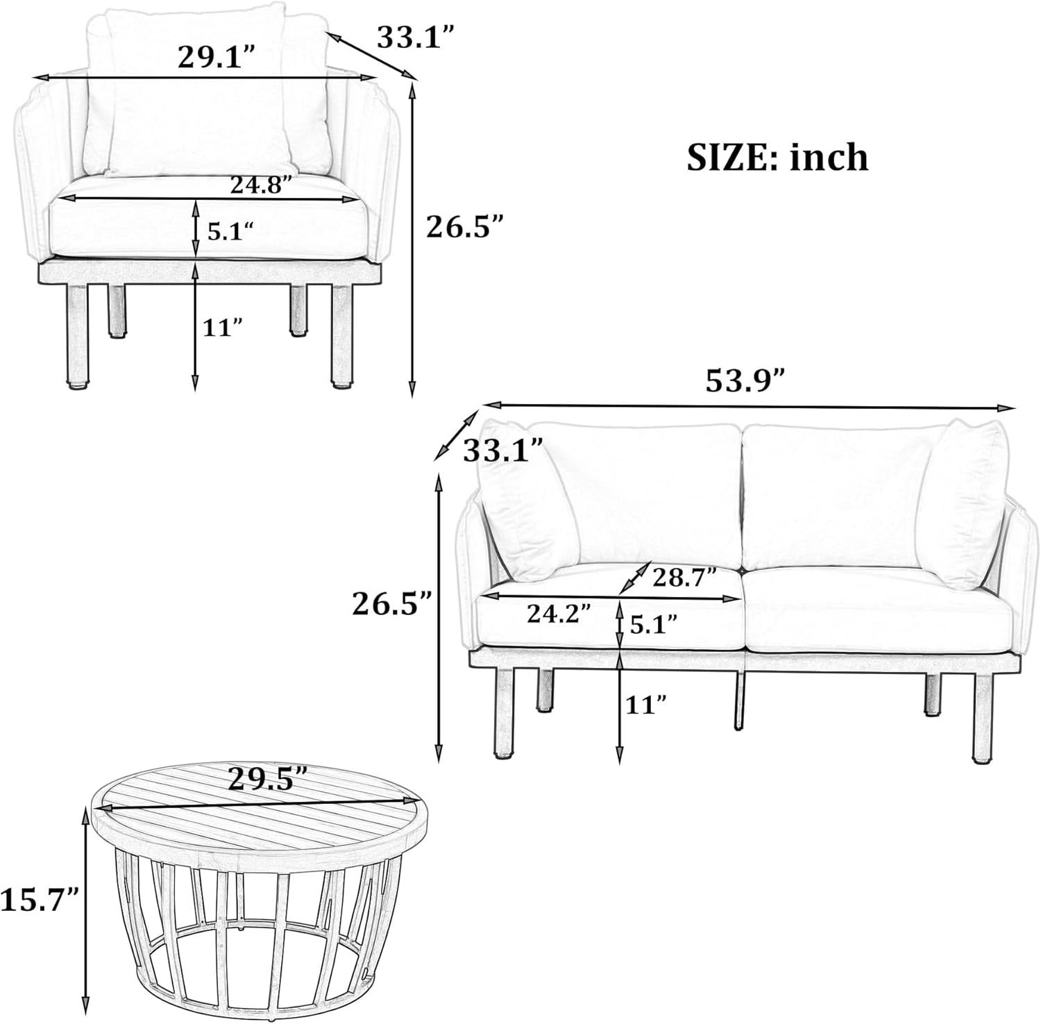 Luxury Outdoor Patio Sofa Set - 4-Piece Modern Iron Frame Conversation Set Patio Chat Set Outdoor Sofa Couch Set with Coffee Table
