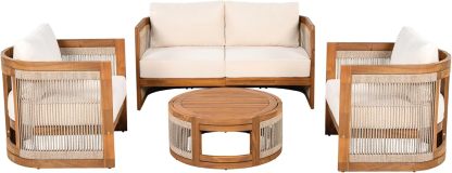 4-Piece Patio Conversation Set, All Weather Sectional Sofa Set w/ 2 Chairs, Loveseat & Table Premium