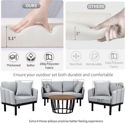 Luxury Outdoor Patio Sofa Set - 4-Piece Modern Iron Frame Conversation Set Patio Chat Set Outdoor Sofa Couch Set with Coffee Table
