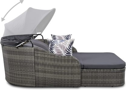 79.9" Outdoor Sunbed Rattan Daybed - PE Wicker Daybed Patio Loveseat Sofa Set with Retractable Canopy Double Lounge