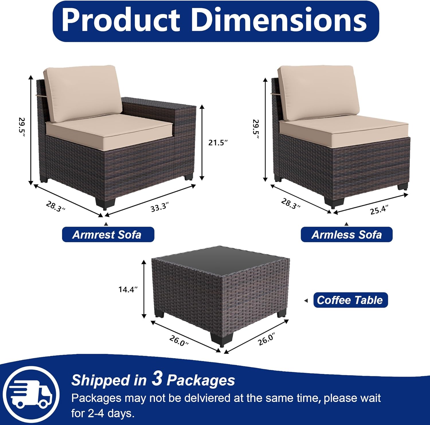 6 Pieces Outdoor Sectional Furniture High Backrest Patio Sofa, All-Weather PE Rattan Patio Conversation Set