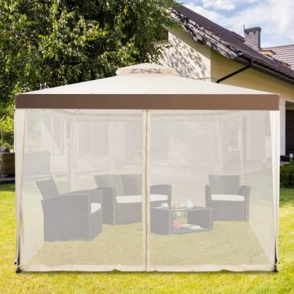 10FT Patio Canopy Gazebo with Double Tiered Roof, Outdoor Tent Shelter Garden Party Tent with Steel Frame & Removable Mesh Side Walls Net for Patio Lawn or Deck