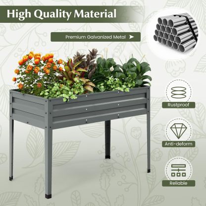 Raised Garden Bed, Freestanding Planter Box w/Drainage Holes, 4 Supporting Legs, 2 Gloves, Galvanized Planting Bed