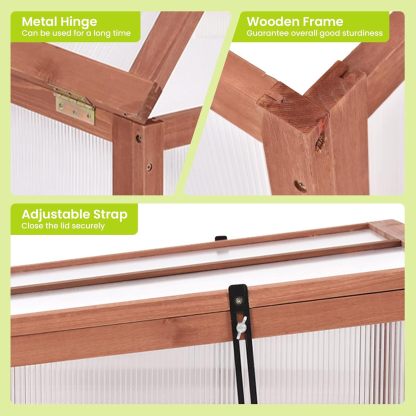 Small Greenhouse W/ Foldable Transparent Top, Adjustable Stays, Easy Installation, Portable Wooden Mini Greenhouse for GardenIndoor Outdoor