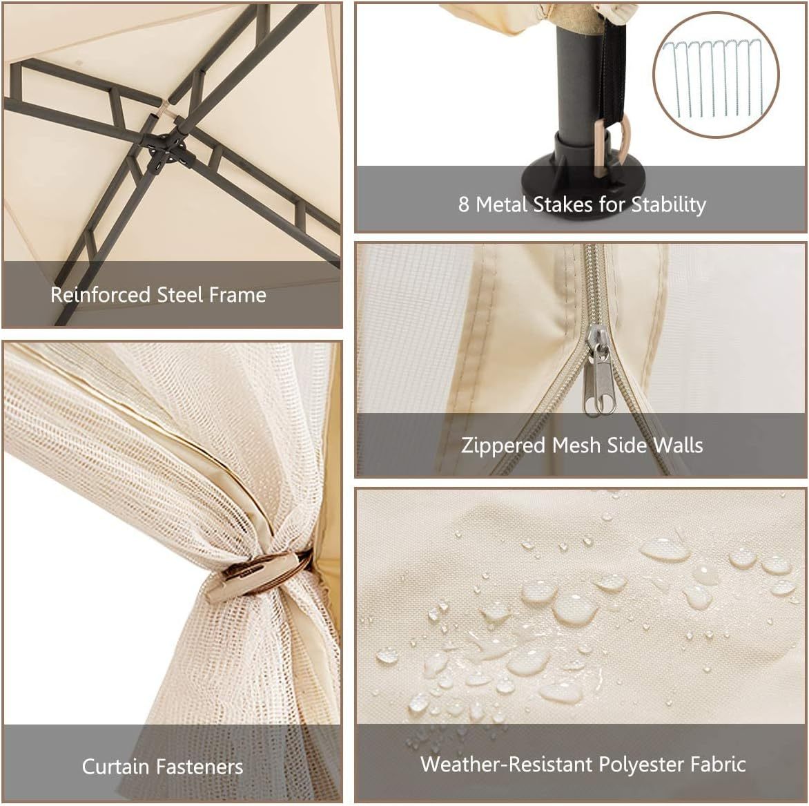 10FT Patio Canopy Gazebo with Double Tiered Roof, Outdoor Tent Shelter Garden Party Tent with Steel Frame & Removable Mesh Side Walls Net for Patio Lawn or Deck