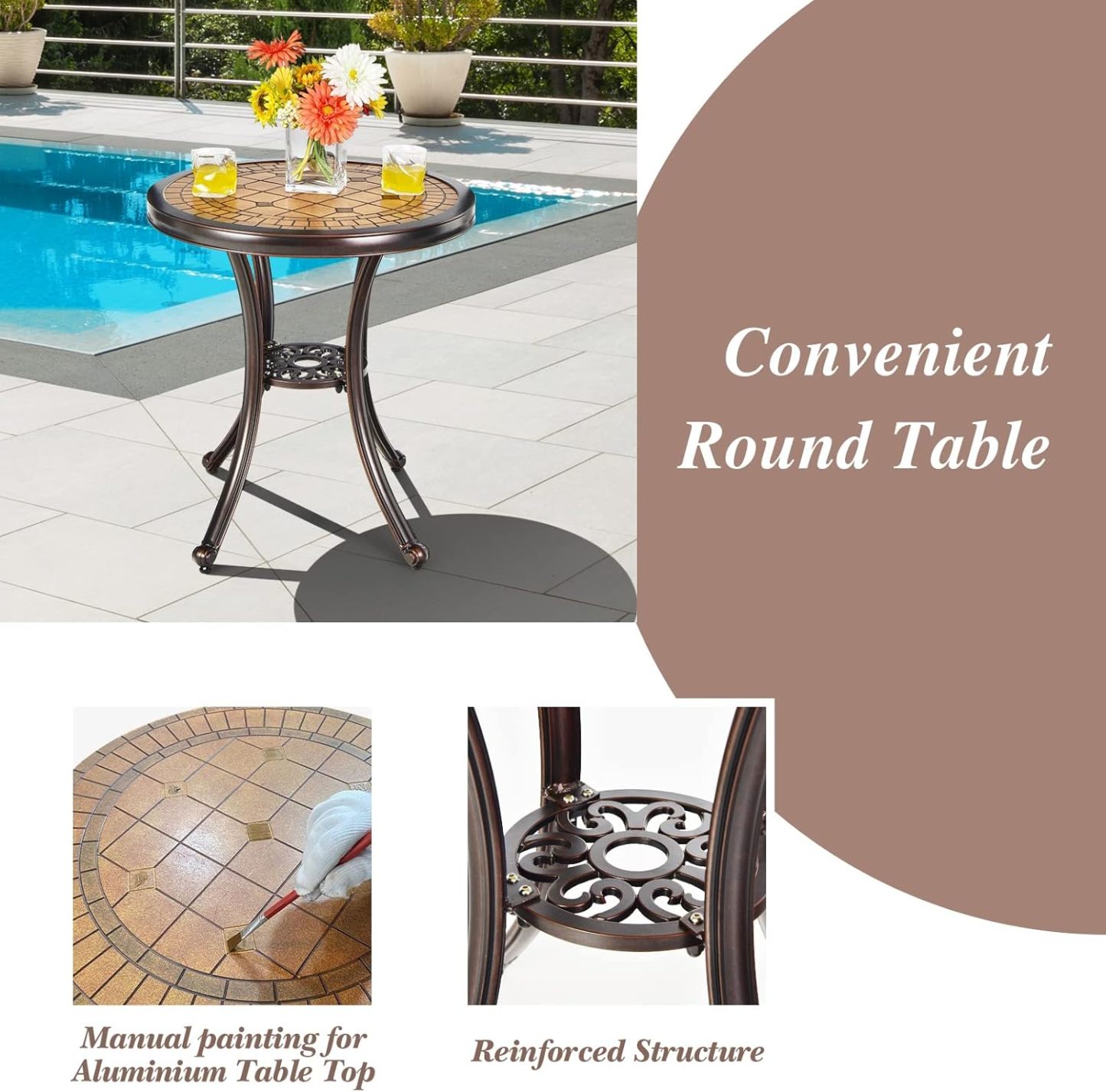 3-Piece Patio Bistro Set, All-Weather Cast Aluminum Table and Chairs, Outdoor Patio Table and Chairs Furniture for Porch Garden Poolside Backyard