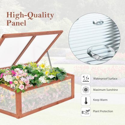 Small Greenhouse W/ Foldable Transparent Top, Adjustable Stays, Easy Installation, Portable Wooden Mini Greenhouse for GardenIndoor Outdoor