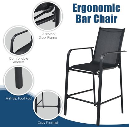 3-Piece Patio Bar Set Outdoor High Top Bistro Set with 2 Bar Stools and 1 Tempered Glass Top Table