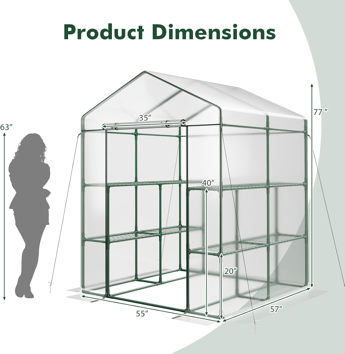 Walk-in Greenhouse, Winter Hot House w/4 Tiers, 8 Shelves, Roll-up Zippered Door, Waterproof PVC Film, Portable Greenhouses for Outdoors for Potted Plants