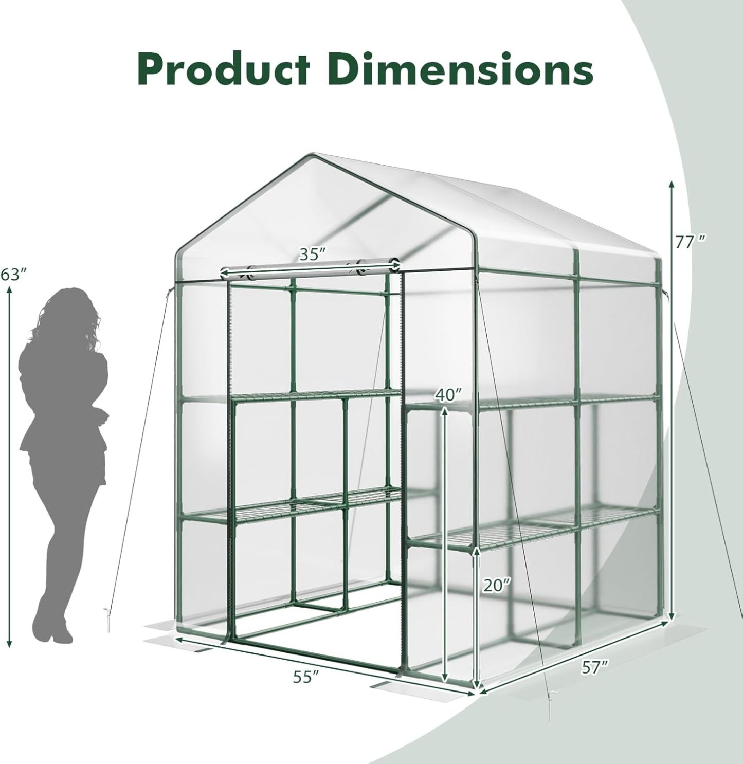 Walk-in Greenhouse, Winter Hot House w/4 Tiers, 8 Shelves, Roll-up Zippered Door, Waterproof PVC Film, Portable Greenhouses for Outdoors for Potted Plants