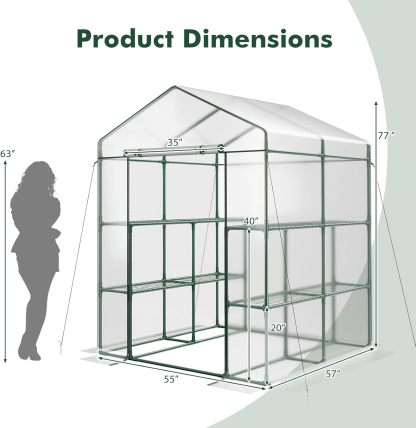 Walk-in Greenhouse, Winter Hot House w/4 Tiers, 8 Shelves, Roll-up Zippered Door, Waterproof PVC Film, Portable Greenhouses for Outdoors for Potted Plants