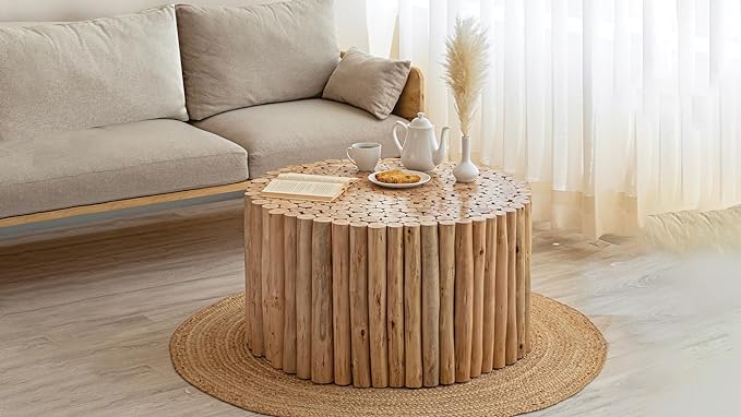 32'' Round Coffee Table Wood Coffee Table for Living Room