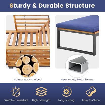 Acacia Wood Chaise Lounge Patio Recliner with 4-Position Adjustable Backrest & Padded Cushion, Outdoor Wooden Sun Lounger Sunbathing Chair for Backyard Beach Poolside