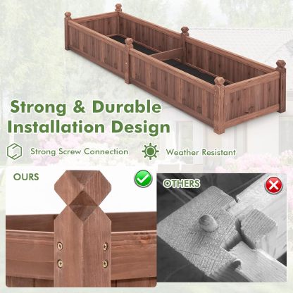 Raised Garden Bed, 91" x 24" x 16" Wood Plant Container with Drain Holes, Liner, Durable Outdoor Patio Planter Box for Flowers, Vegetables, Herbs, Fruits