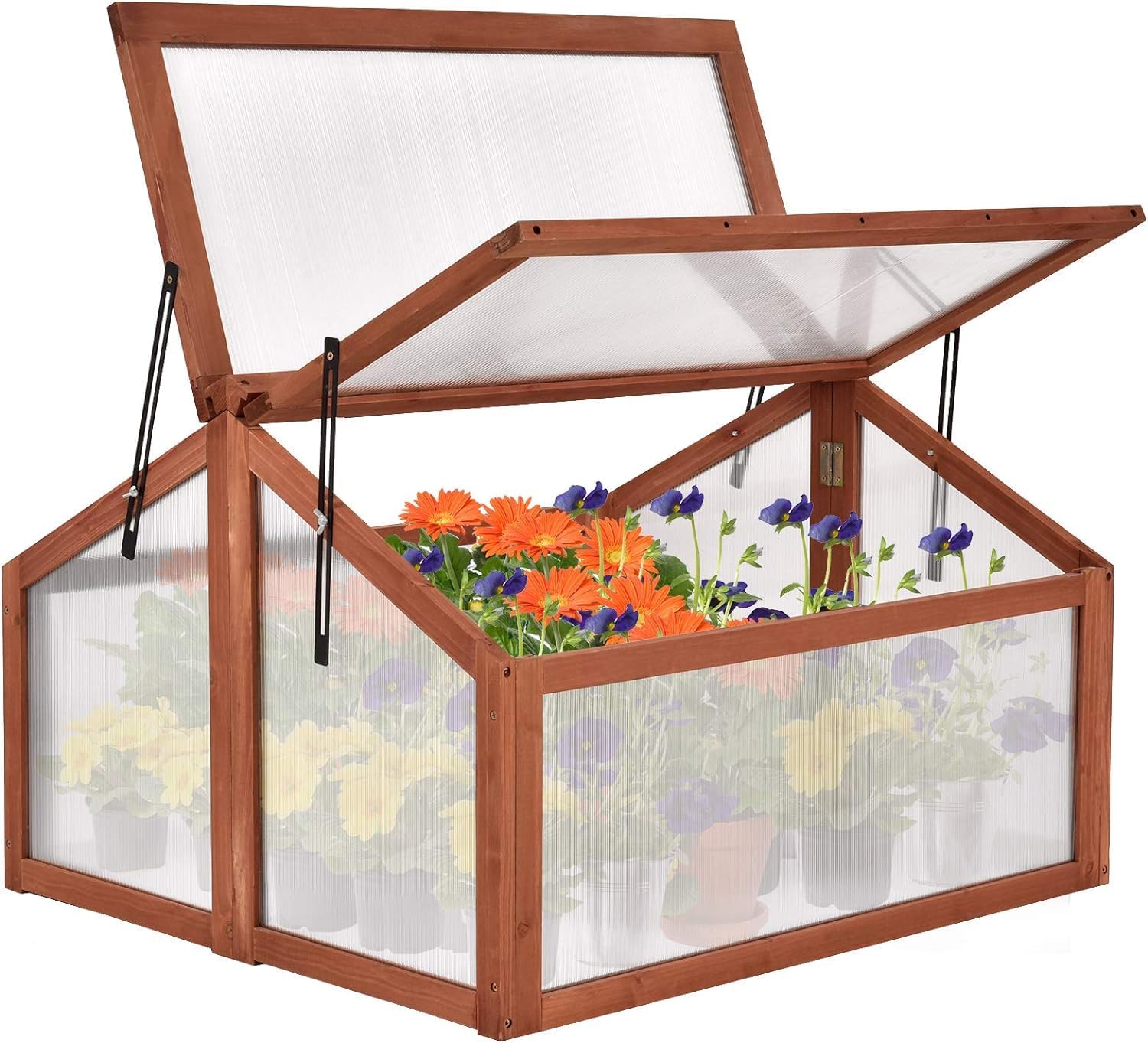 Cold Frame Greenhouse, Small Greenhouse with Foldable Transparent Top, Adjustable Stays & Easy Installation, Portable Mini Greenhouse for Indoor Outdoor Garden