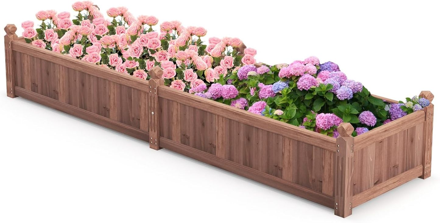 Raised Garden Bed, 91" x 24" x 16" Wood Plant Container with Drain Holes, Liner, Durable Outdoor Patio Planter Box for Flowers, Vegetables, Herbs, Fruits