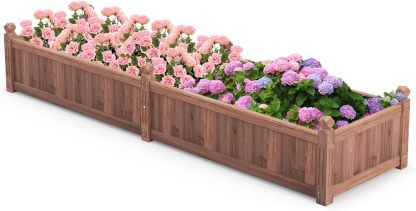 Raised Garden Bed, 91" x 24" x 16" Wood Plant Container with Drain Holes, Liner, Durable Outdoor Patio Planter Box for Flowers, Vegetables, Herbs, Fruits