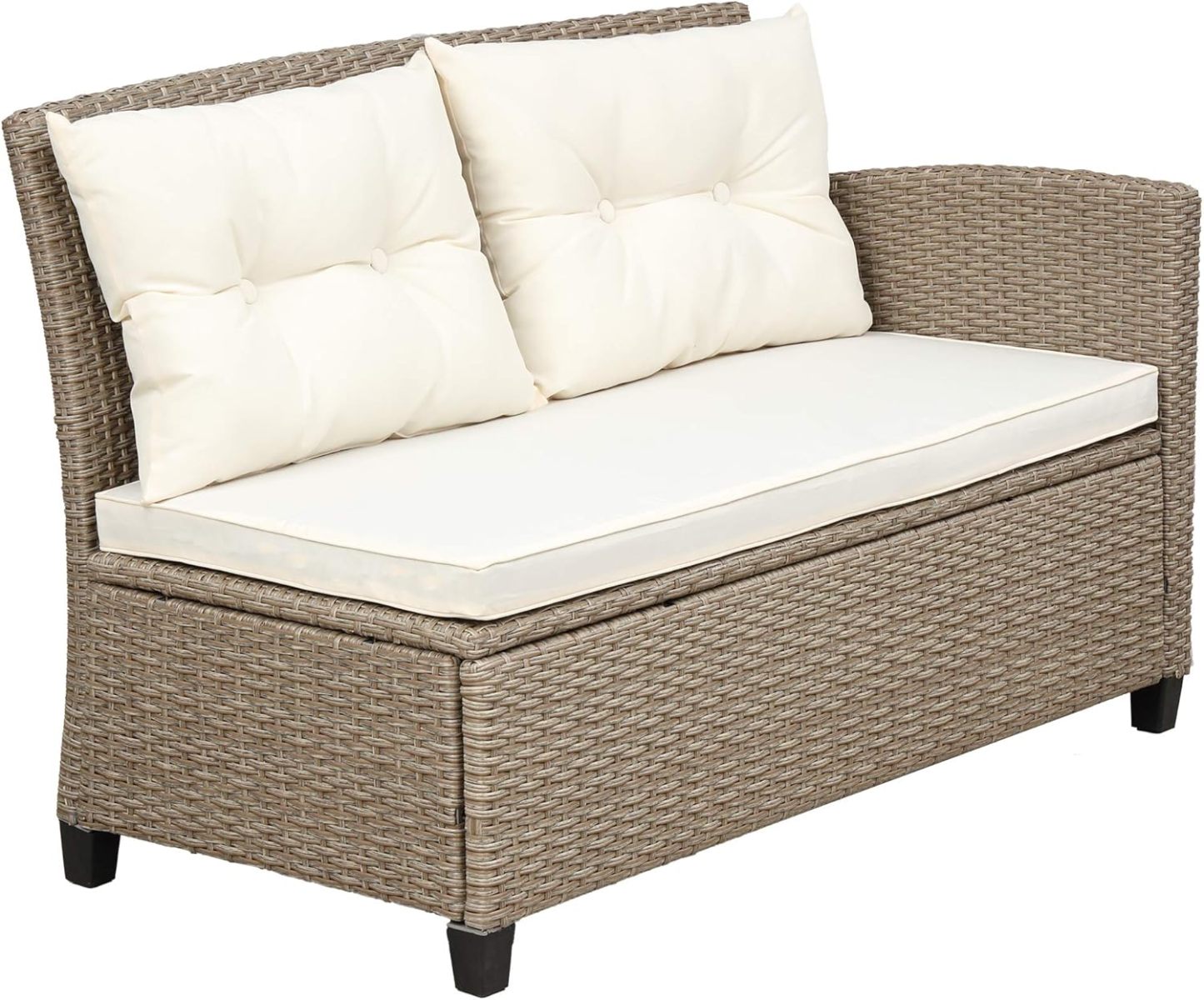4-Piece Conversation Set Wicker Ratten Sectional Sofa Outdoor Couch with Coffee Table and Cushions Lounge Sofa for Yard, Garden (Beige)