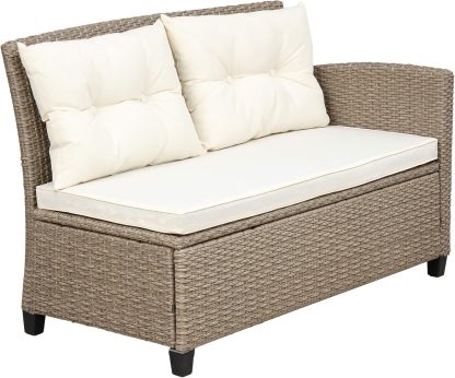 4-Piece Conversation Set Wicker Ratten Sectional Sofa Outdoor Couch with Coffee Table and Cushions Lounge Sofa for Yard, Garden (Beige)