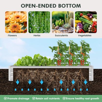 Raised Garden Bed with Cover, Outdoor Raised Planter Box Kit w/2 Large Zipper Mesh Screen Windows, Galvanized Metal Raised Bed Greenhouse for Gardening