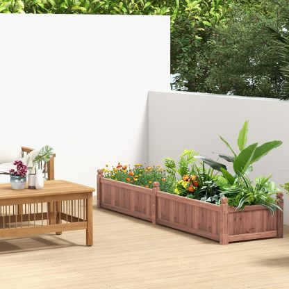Raised Garden Bed, 91" x 24" x 16" Wood Plant Container with Drain Holes, Liner, Durable Outdoor Patio Planter Box for Flowers, Vegetables, Herbs, Fruits