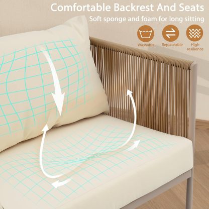 Patio 4-Piece Rope Sofa Set - Patio Furniture Set with Thick Cushions and Toughened Glass Table, All-Weather Patio Furniture Se