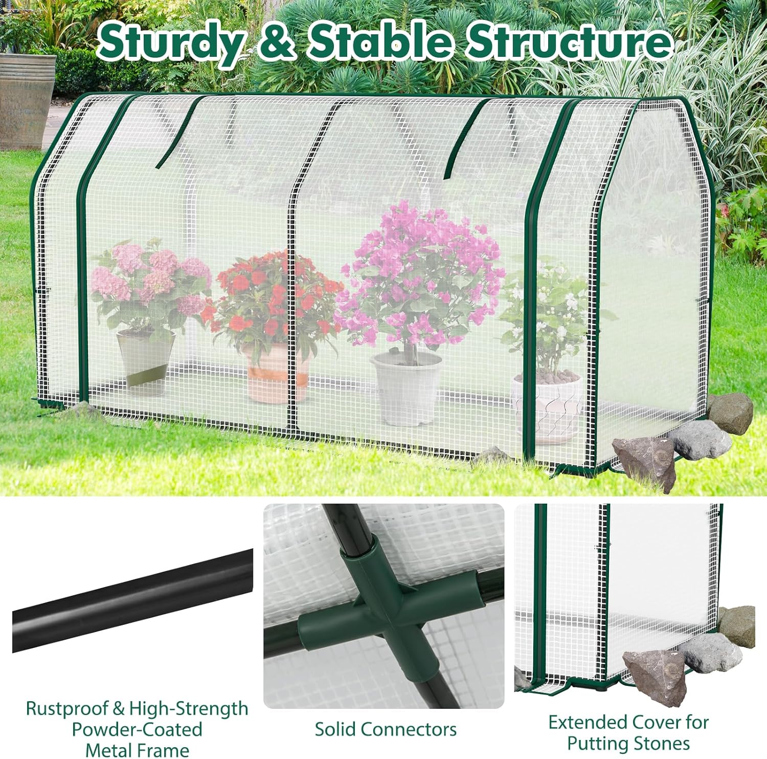 Portable Mini Greenhouse, Small Greenhouse w/Roll-up Zipper Door & All-Weather PE Cover, Outdoor & Indoor Greenhouse for Raised Garden Bed, Vegetables, Flowers, Patio, Lawn, Yard, Balcony