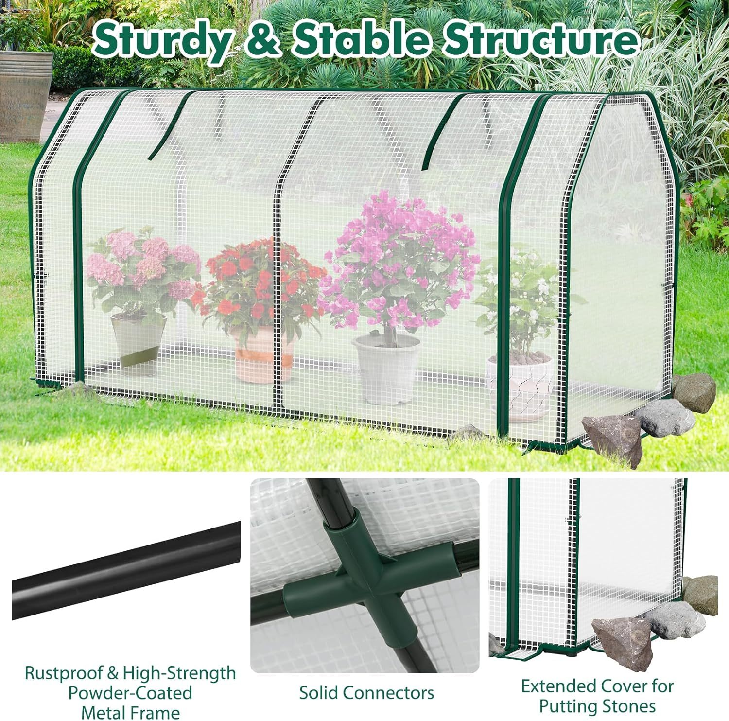 Portable Mini Greenhouse, Small Greenhouse w/Roll-up Zipper Door & All-Weather PE Cover, Outdoor & Indoor Greenhouse for Raised Garden Bed, Vegetables, Flowers, Patio, Lawn, Yard, Balcony