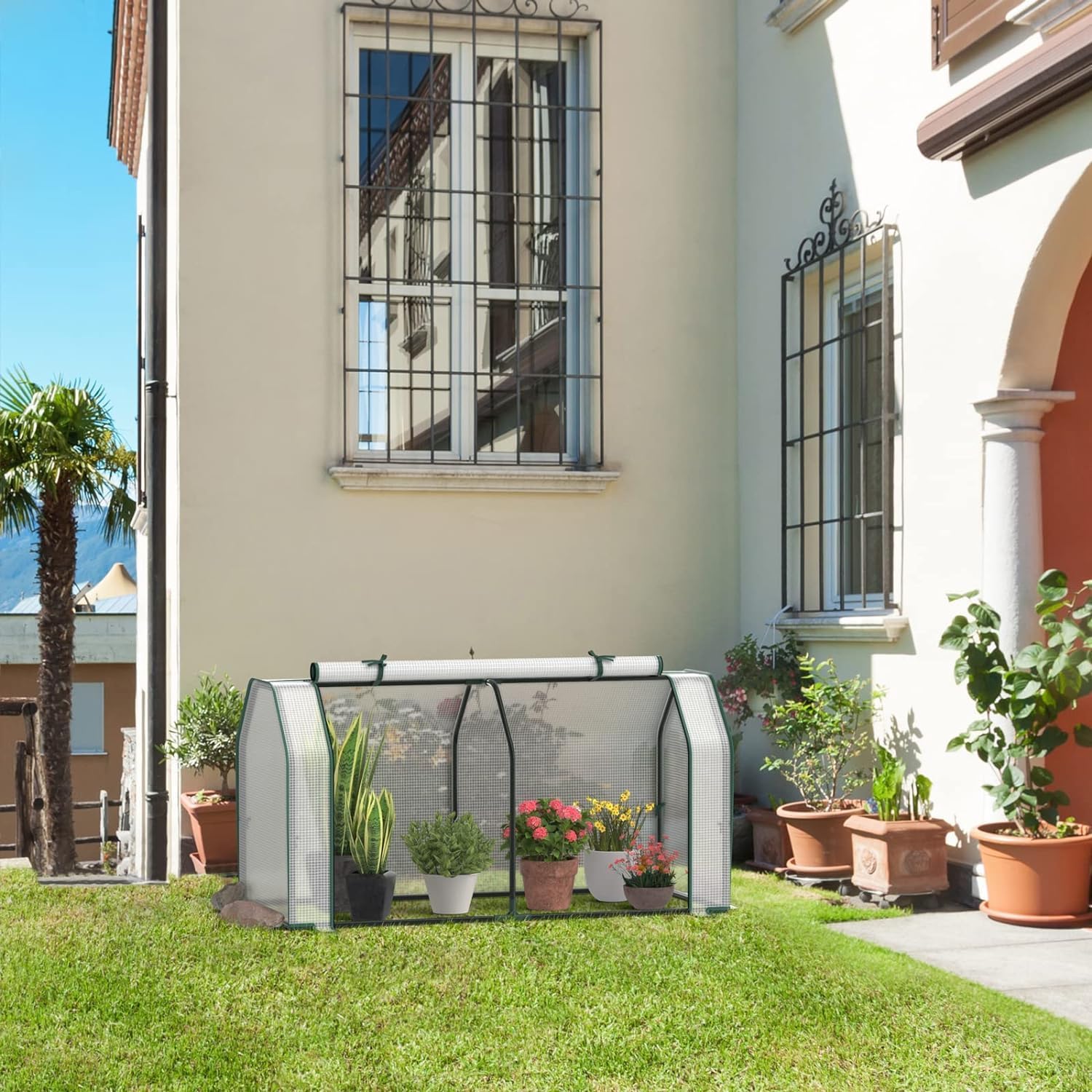 Portable Mini Greenhouse, Small Greenhouse w/Roll-up Zipper Door & All-Weather PE Cover, Outdoor & Indoor Greenhouse for Raised Garden Bed, Vegetables, Flowers, Patio, Lawn, Yard, Balcony