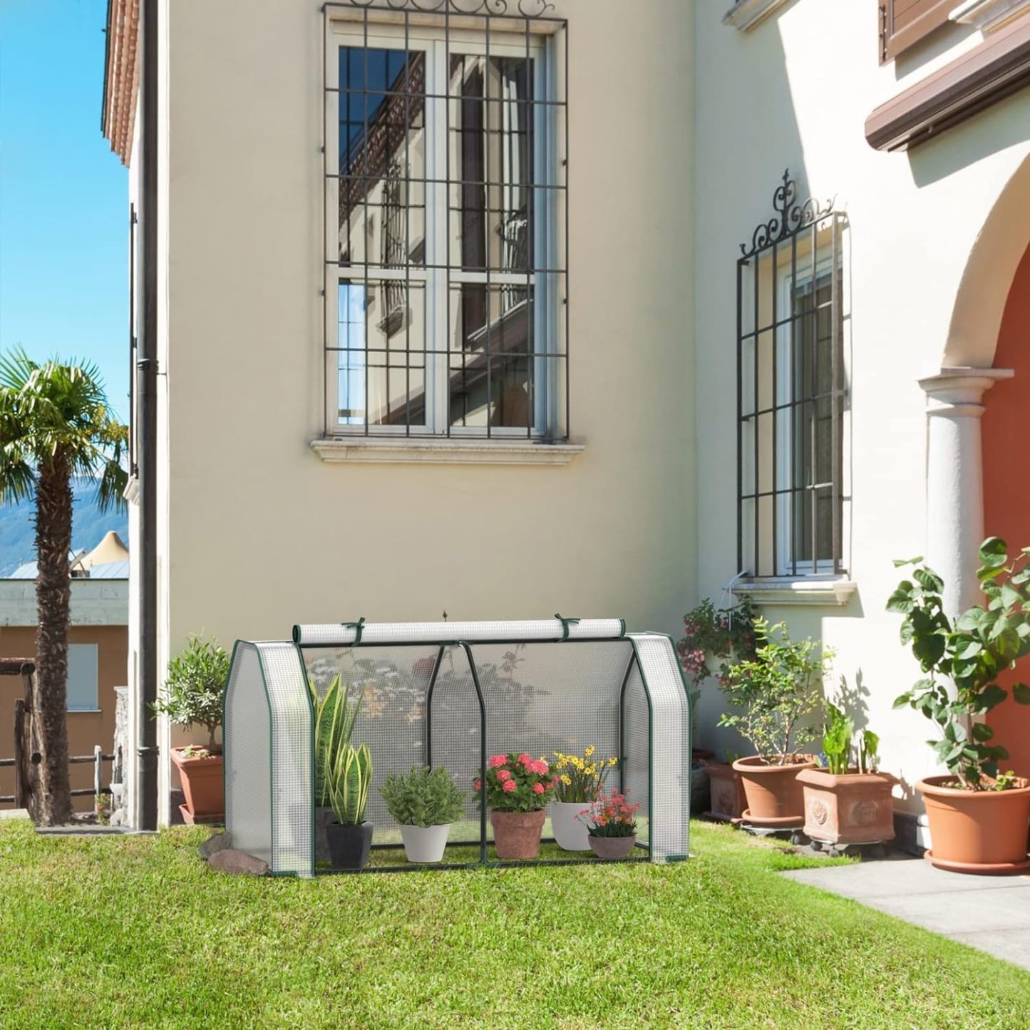 Portable Mini Greenhouse, Small Greenhouse w/Roll-up Zipper Door & All-Weather PE Cover, Outdoor & Indoor Greenhouse for Raised Garden Bed, Vegetables, Flowers, Patio, Lawn, Yard, Balcony