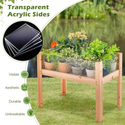 Raised Garden Bed with Legs, 24” Elevated Planter Box with 2 Acrylic Panel Sides, Drain Holes, Movable Beds, Plant Terrarium w/Stand