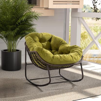 Outdoor Wicker Papasan Chair - Oversized Comfy Patio Rocking Chair Egg Royal Rattan Rocking Chair with Cushion