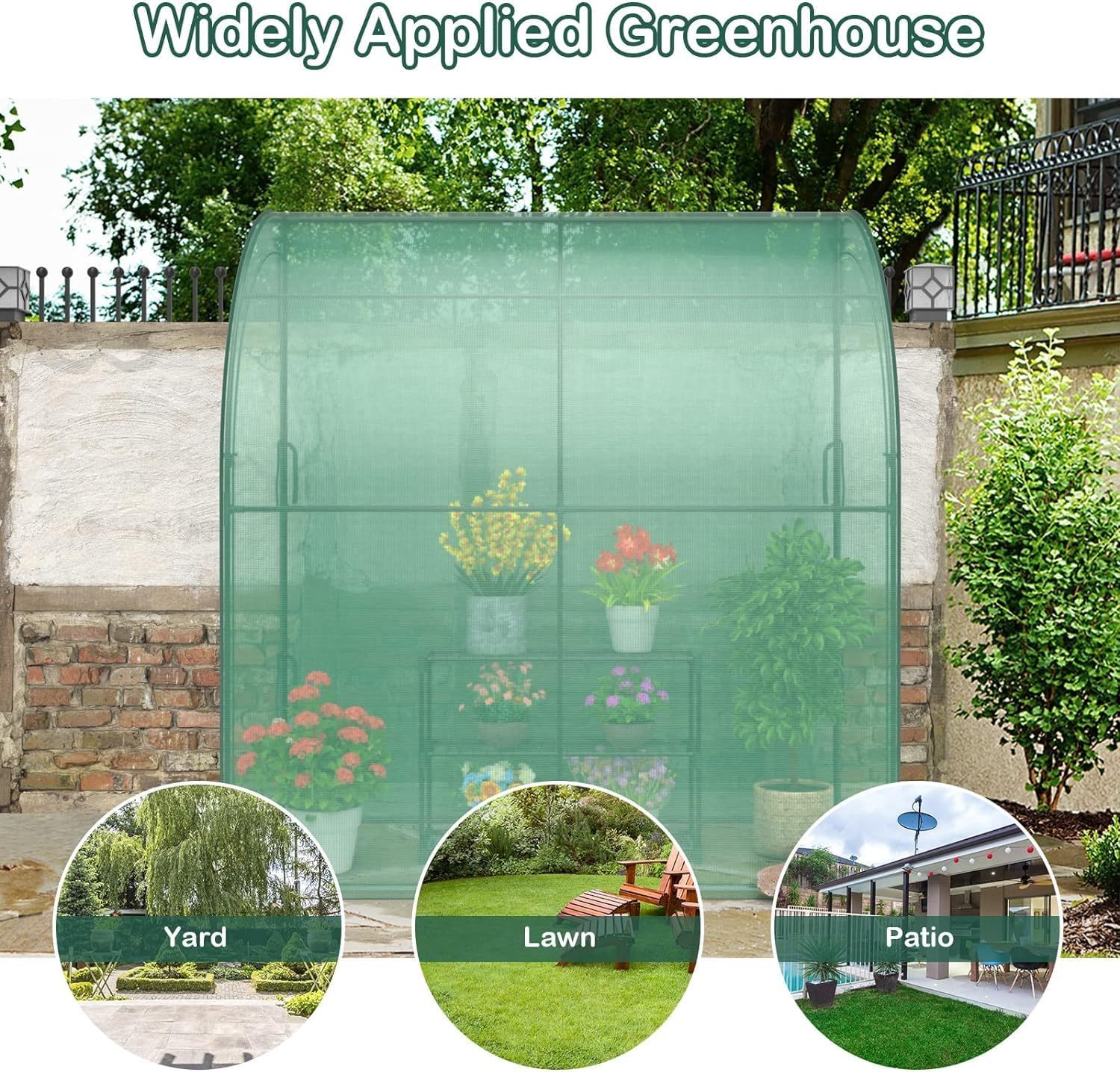 Walk-in Greenhouse, Indoor Outdoor Greenhouse with 3 Tiers Flower Rack, Weatherproof PE Cover & Roll-up Zipper Doors, Lean to Greenhouse for Garden Backyard Balcony
