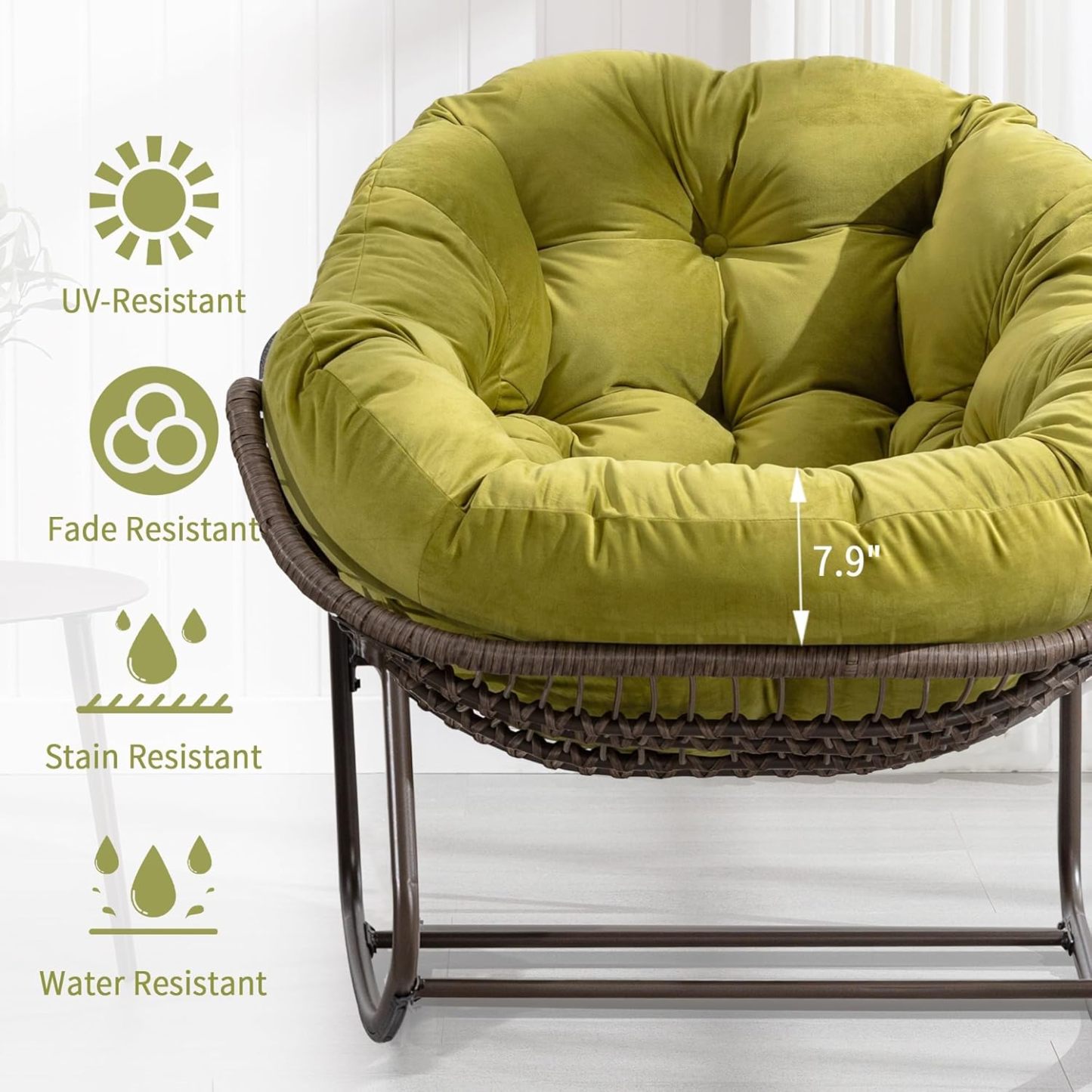 Outdoor Wicker Papasan Chair - Oversized Comfy Patio Rocking Chair Egg Royal Rattan Rocking Chair with Cushion