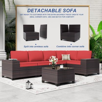 12 Pieces Outdoor Sectional Furniture High Backrest Patio Sofa, All-Weather PE Rattan Patio Conversation Set