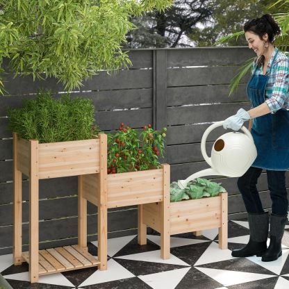 3-Tire Raised Garden Bed, Wooden Raised Planter Box with 3 Planter Boxes, Drainage Holes, Open Storage Shelf, Outdoor Garden Bed with Legs for Plant, Fruit, Vegetable, Flower, Herb