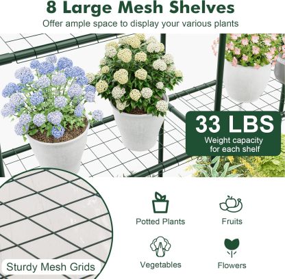 Walk-in Greenhouse, Winter Hot House w/4 Tiers, 8 Shelves, Roll-up Zippered Door, Waterproof PVC Film, Portable Greenhouses for Outdoors for Potted Plants