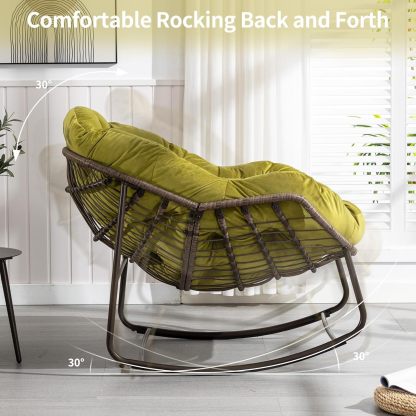 Outdoor Wicker Papasan Chair - Oversized Comfy Patio Rocking Chair Egg Royal Rattan Rocking Chair with Cushion